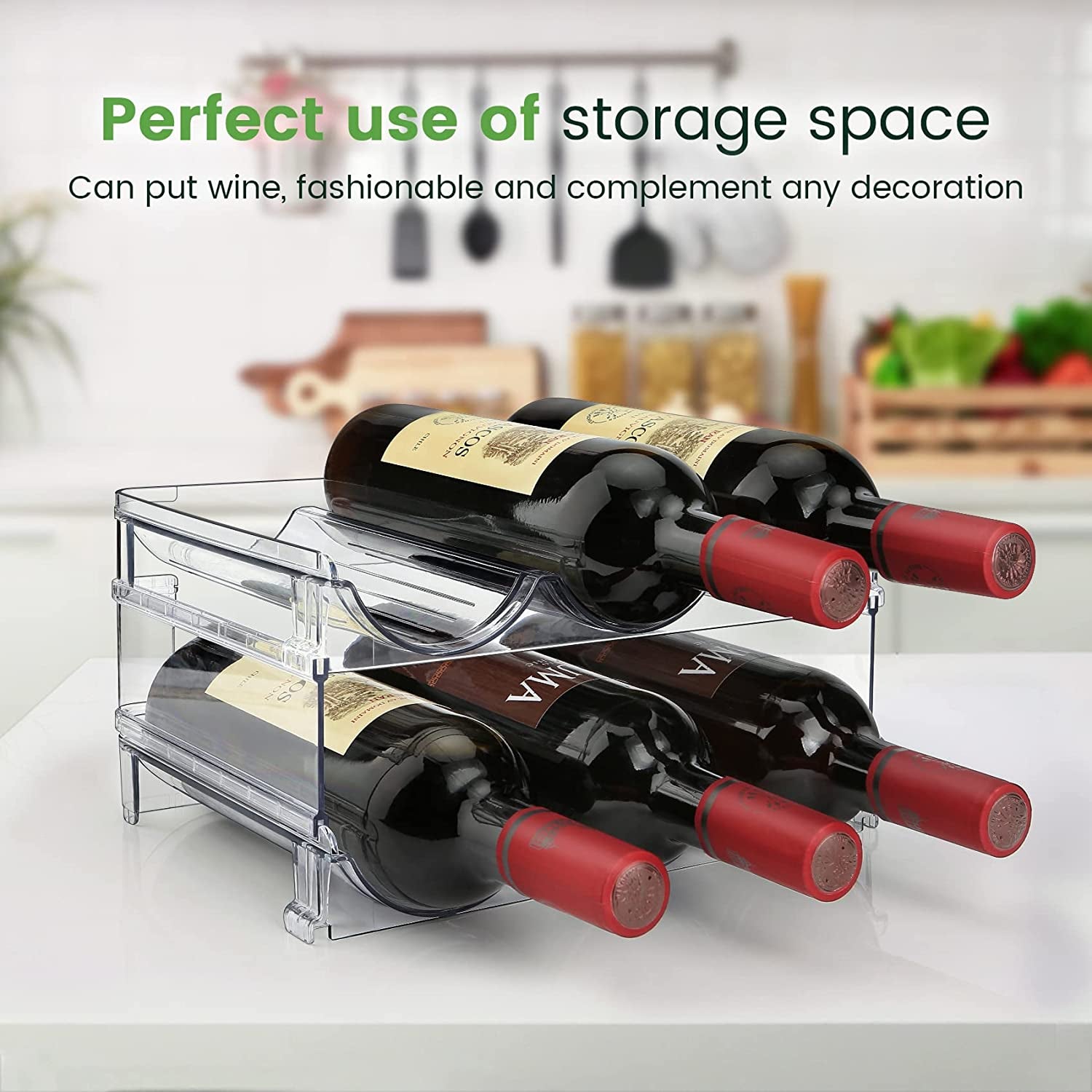 Organizador de Botellas de Agua para Gabinete – Estante de Almacenamiento para Botellas de Agua, Pack de 2 Unidades – Soporte Apilable para Botellas, Ideal para Gabinetes, Encimeras o Refrigeradores.