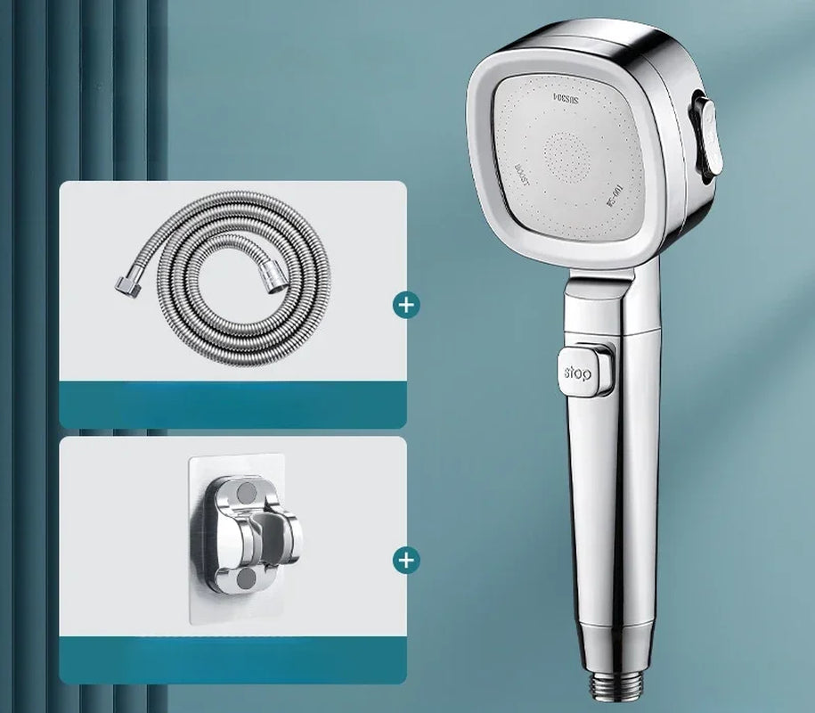 Cabezal de Ducha de Alta Presión, Ahorro de Agua con 3 Modos – Rociador de Masaje con Botón de Parada Rápida, Cabezal de Ducha Ajustable para Baño – Accesorios de Baño.