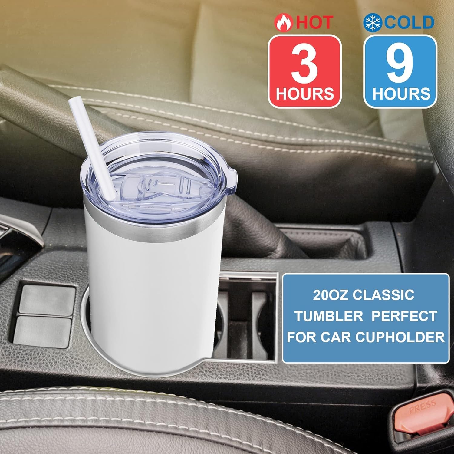 Vaso Térmico de 20 oz con Tapa y Sorbete, Taza de Café de Acero Inoxidable con Aislamiento al Vacío, Doble Pared y Recubrimiento en Polvo – Taza de Viaje (Blanco, 1 Unidad).