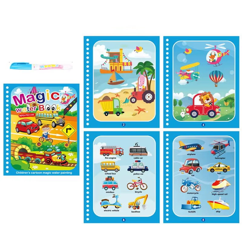 Libro de Colorear Reutilizable para Niños – Juguete Montessori de Dibujo con Agua Mágica Libro de Pintura Educativo Sensorial – Juguete de Aprendizaje Temprano para Niños y Niñas.