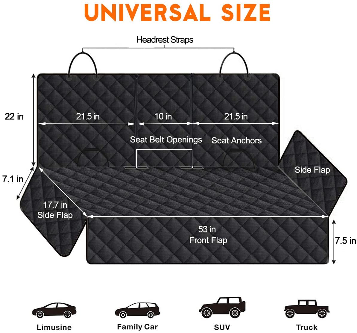 Funda de Asiento para Perro – Protector Impermeable para Asiento Trasero de Autos, Camionetas y SUV – Antideslizante, Compatible con Reposabrazos Central – Color Negro.