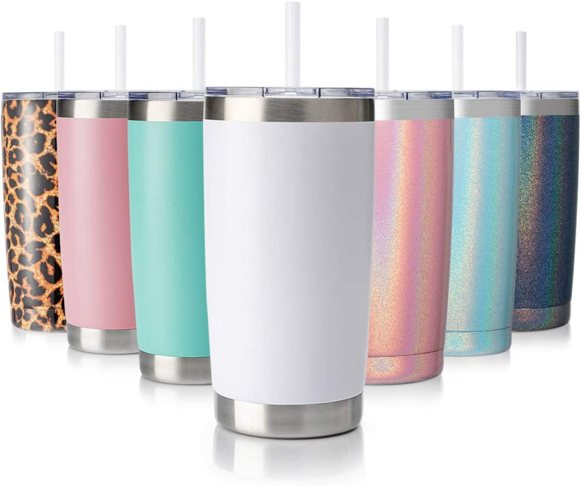 Vaso Térmico de 20 oz con Tapa y Sorbete, Taza de Café de Acero Inoxidable con Aislamiento al Vacío, Doble Pared y Recubrimiento en Polvo – Taza de Viaje (Blanco, 1 Unidad).