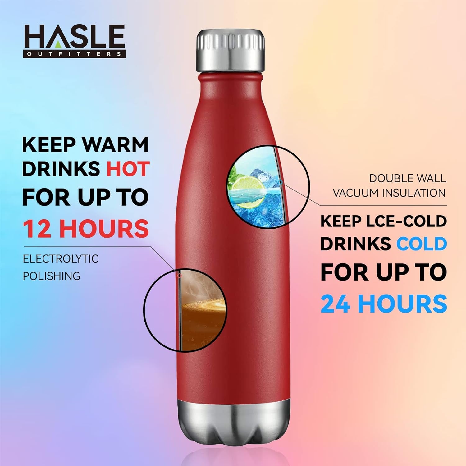 Botellas de agua de acero inoxidable de 17 oz al por mayor, con aislamiento al vacío de doble pared, recubrimiento en polvo, reutilizables, ideales para deportes. Mantienen las bebidas calientes o frías. Color rojo, paquete de 4 unidades.