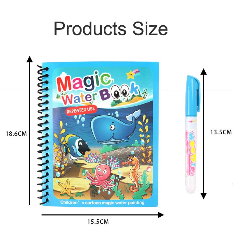 Libro de Colorear Reutilizable para Niños – Juguete Montessori de Dibujo con Agua Mágica Libro de Pintura Educativo Sensorial – Juguete de Aprendizaje Temprano para Niños y Niñas.
