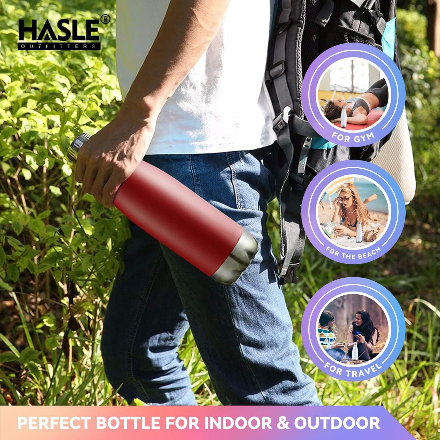 Botellas de agua de acero inoxidable de 17 oz al por mayor, con aislamiento al vacío de doble pared, recubrimiento en polvo, reutilizables, ideales para deportes. Mantienen las bebidas calientes o frías. Color rojo, paquete de 4 unidades.