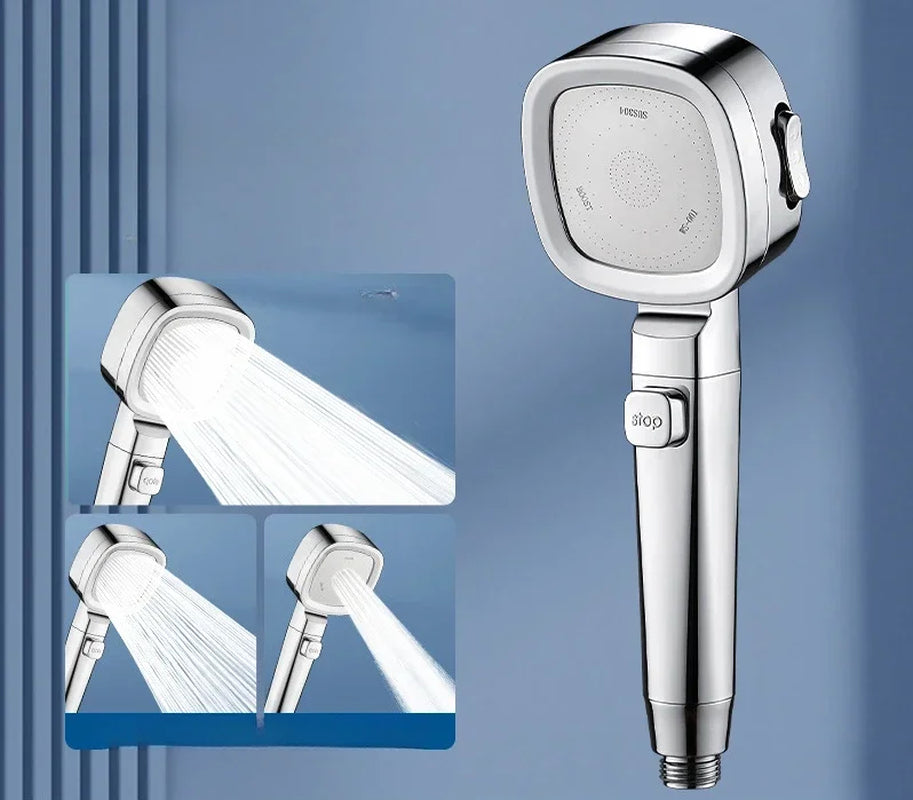 Cabezal de Ducha de Alta Presión, Ahorro de Agua con 3 Modos – Rociador de Masaje con Botón de Parada Rápida, Cabezal de Ducha Ajustable para Baño – Accesorios de Baño.