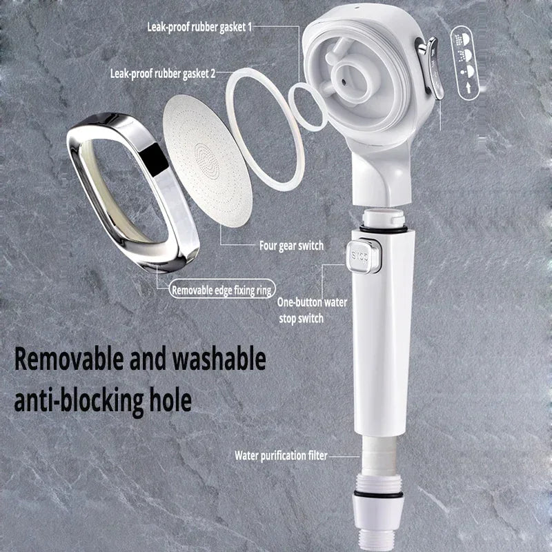 Cabezal de Ducha de Alta Presión, Ahorro de Agua con 3 Modos – Rociador de Masaje con Botón de Parada Rápida, Cabezal de Ducha Ajustable para Baño – Accesorios de Baño.