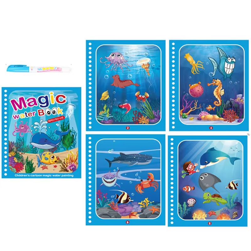 Libro de Colorear Reutilizable para Niños – Juguete Montessori de Dibujo con Agua Mágica Libro de Pintura Educativo Sensorial – Juguete de Aprendizaje Temprano para Niños y Niñas.