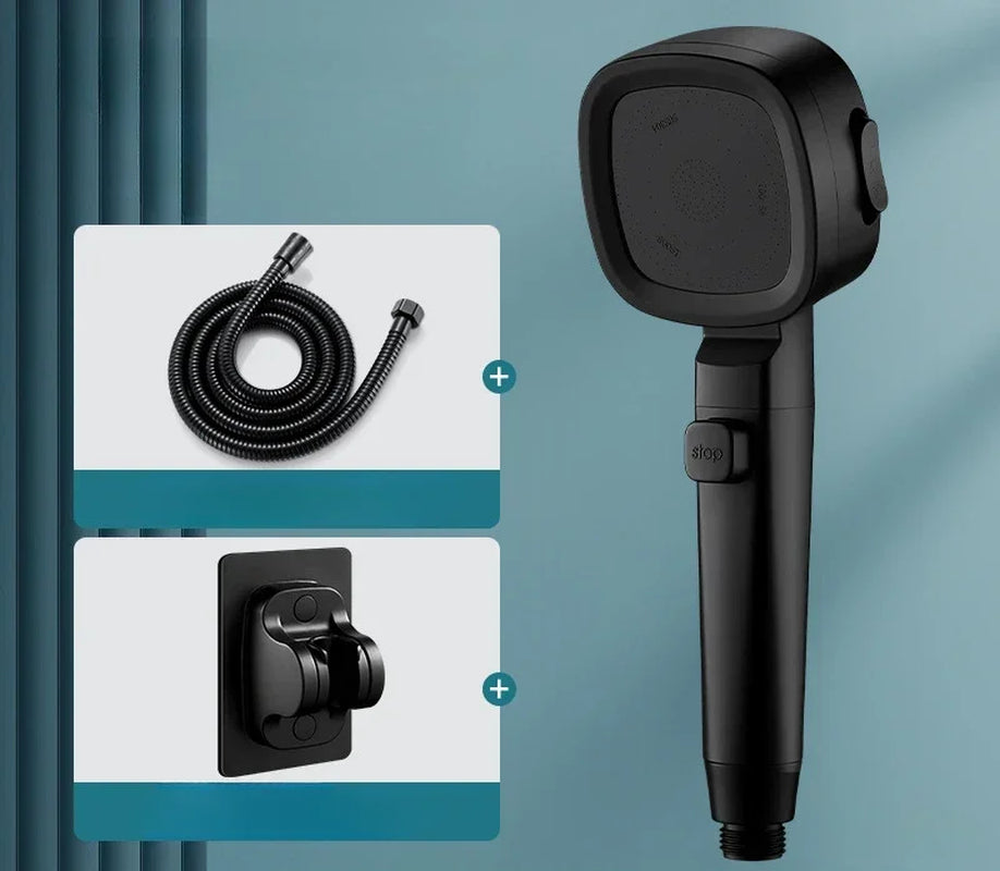 Cabezal de Ducha de Alta Presión, Ahorro de Agua con 3 Modos – Rociador de Masaje con Botón de Parada Rápida, Cabezal de Ducha Ajustable para Baño – Accesorios de Baño.