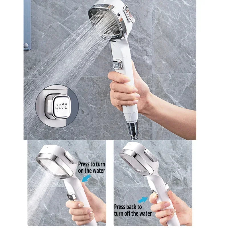 Cabezal de Ducha de Alta Presión, Ahorro de Agua con 3 Modos – Rociador de Masaje con Botón de Parada Rápida, Cabezal de Ducha Ajustable para Baño – Accesorios de Baño.