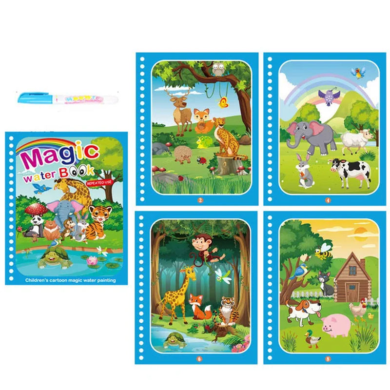 Libro de Colorear Reutilizable para Niños – Juguete Montessori de Dibujo con Agua Mágica Libro de Pintura Educativo Sensorial – Juguete de Aprendizaje Temprano para Niños y Niñas.