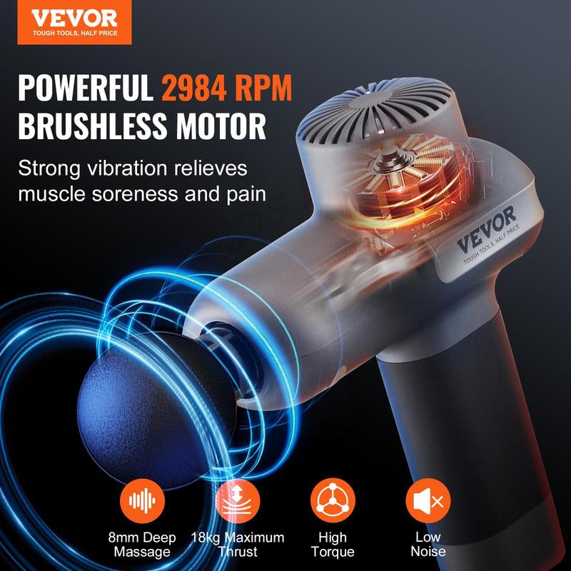VEVOR Mini Pistola de Masaje – Pistola de Masaje Percusiva para Músculos y Atletas Con 5 Niveles de Velocidad y 6 Cabezas de Masaje – Batería de 7.4V y 2500mAh – Pistola de Masaje Portátil y Compacta para Alivio del Dolor y Relajación Muscular.