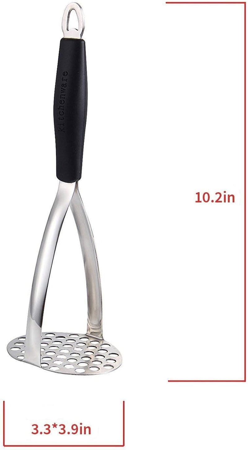 Prensapuré de Acero Inoxidable de Alta Resistencia, Herramienta de Cocina Profesional Integrada para Triturar Alimentos / Prensador de Papas con Mango de Silicona. Perfecto para frijoles, vegetales, frutas, aguacate y carne.