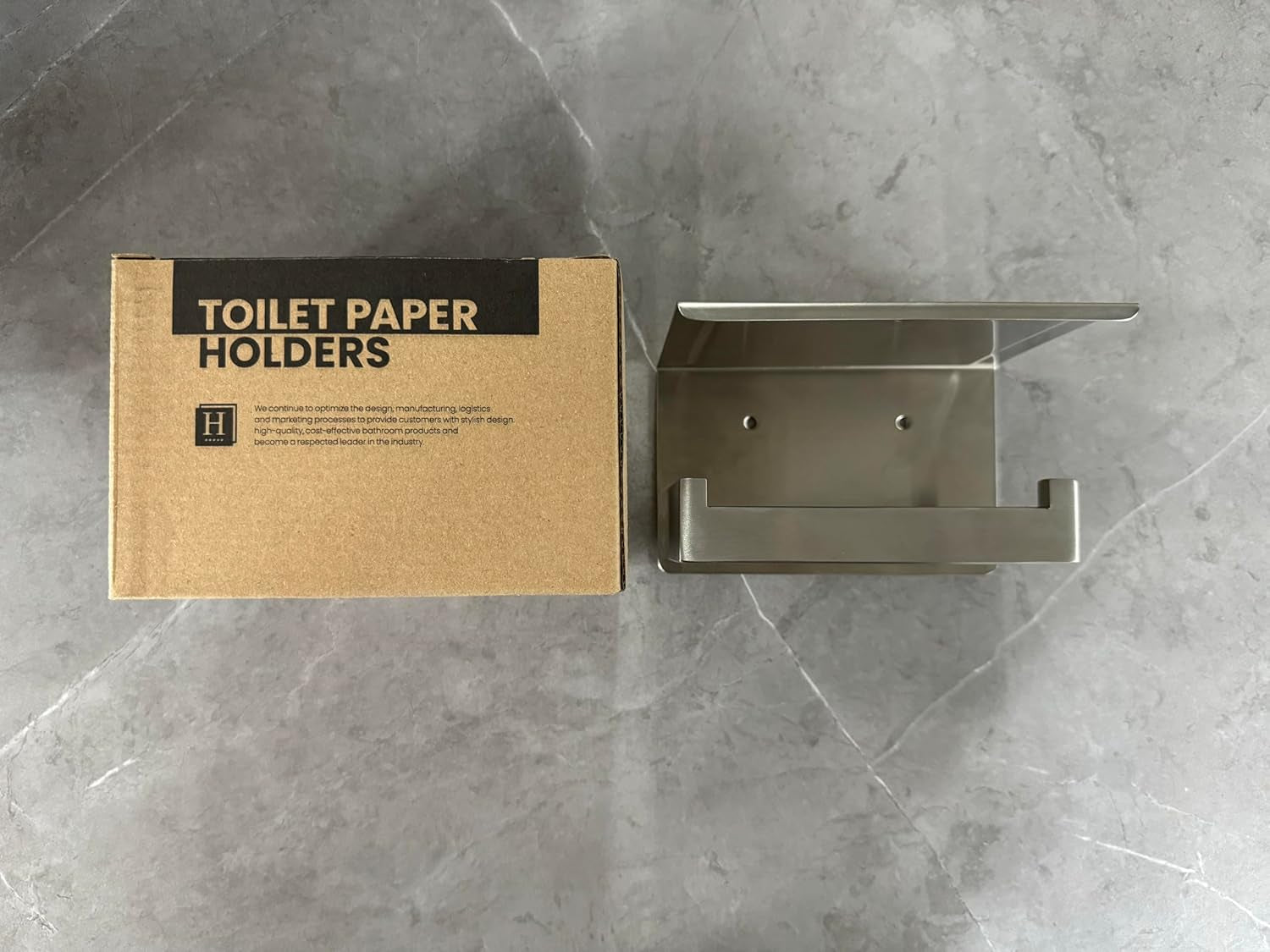 Porta Papel Higiénico en Níquel Cepillado, Soporte Plateado con Repisa, Autoadhesivo sin Taladro o Montaje en Pared con Tornillos para Baño.