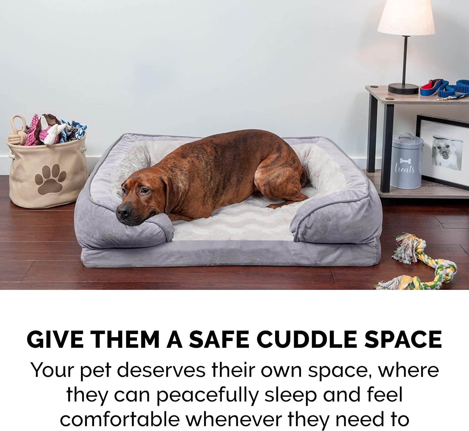 Cama para Perro Suave de Espuma Ortopédica con Máximo Confort, Funda Lavable y Removible – Velvet Waves – Color Gris Granito, Para Perros de Hasta 25 kg (55 lb) – Tamaño Grande.