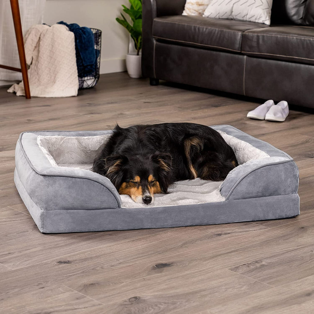 Cama para Perro Suave de Espuma Ortopédica con Máximo Confort, Funda Lavable y Removible – Velvet Waves – Color Gris Granito, Para Perros de Hasta 25 kg (55 lb) – Tamaño Grande.