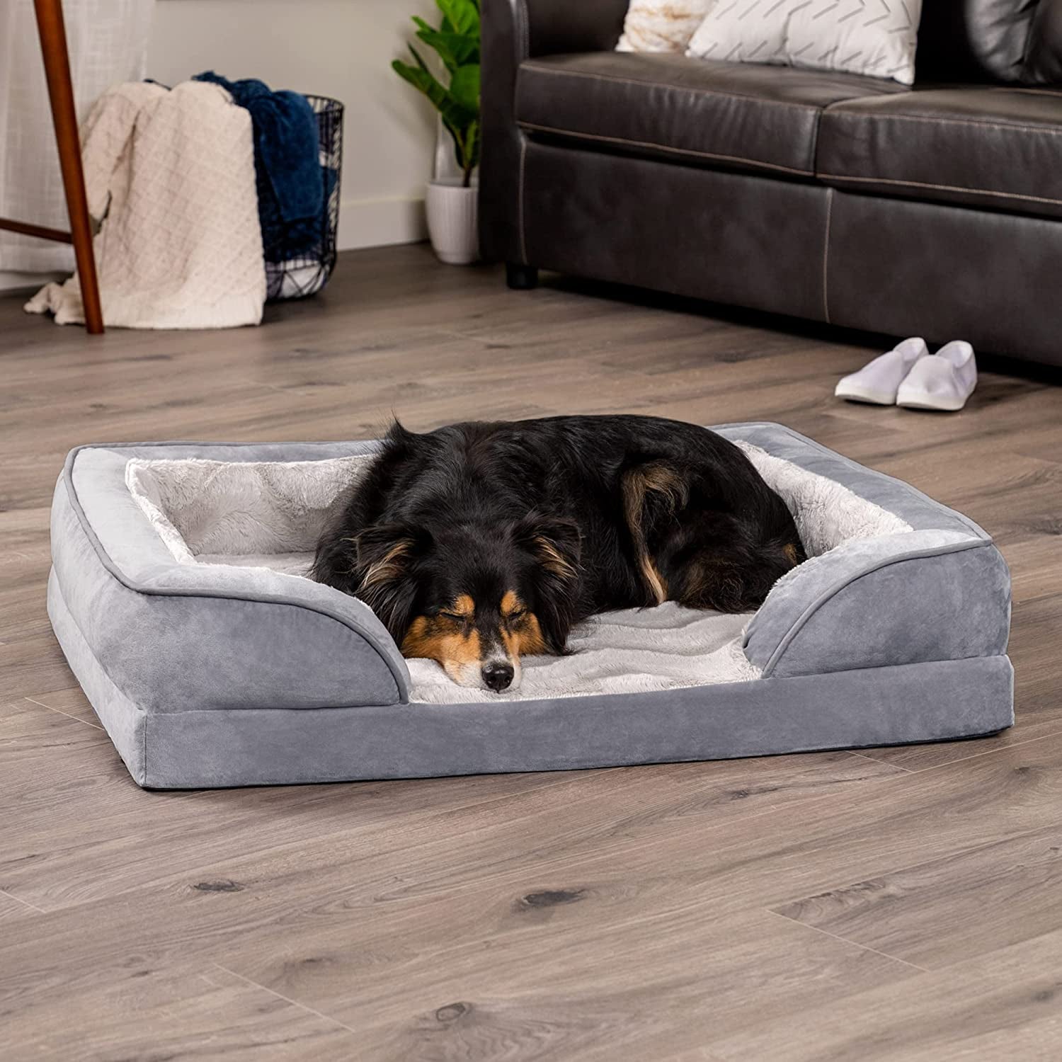 Cama para Perro Suave de Espuma Ortopédica con Máximo Confort, Funda Lavable y Removible – Velvet Waves – Color Gris Granito, Para Perros de Hasta 25 kg (55 lb) – Tamaño Grande.