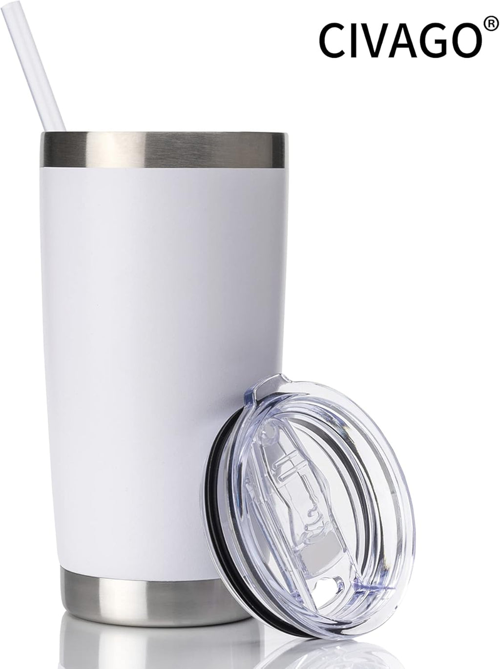 Vaso Térmico de 20 oz con Tapa y Sorbete, Taza de Café de Acero Inoxidable con Aislamiento al Vacío, Doble Pared y Recubrimiento en Polvo – Taza de Viaje (Blanco, 1 Unidad).