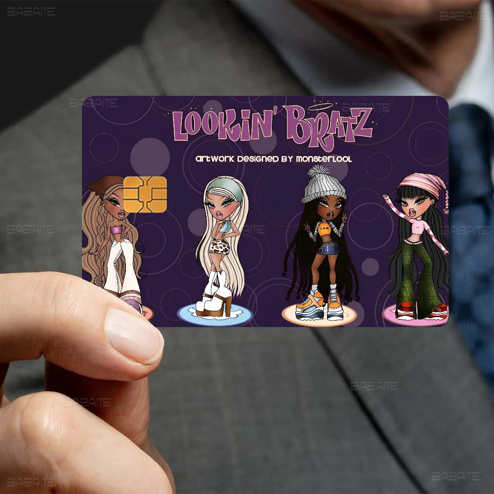 Cartoon B-Bratzs Anime Front Cover Film Sticker Skin for Credit Debit Card Small Large Chip