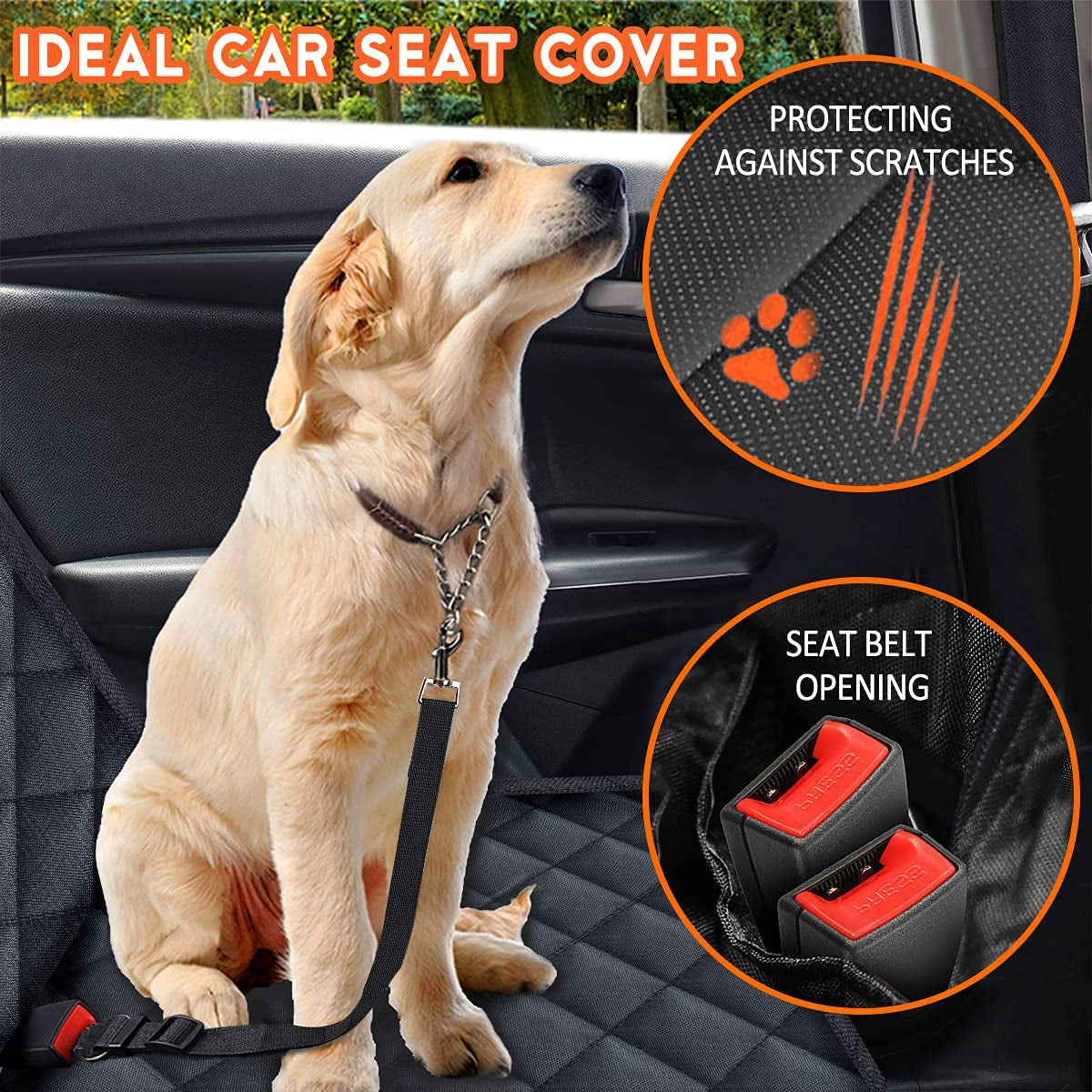 Funda de Asiento para Perro – Protector Impermeable para Asiento Trasero de Autos, Camionetas y SUV – Antideslizante, Compatible con Reposabrazos Central – Color Negro.