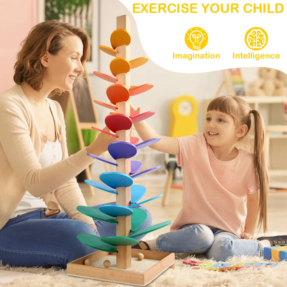 Árbol Musical de Canicas de Madera – Juguete Montessori para Niños Juego Educativo de Carrera de Bolas con Sonido y Clasificación por Colores – Juguete de Madera para Niños y Niñas de 4 a 8 Años.