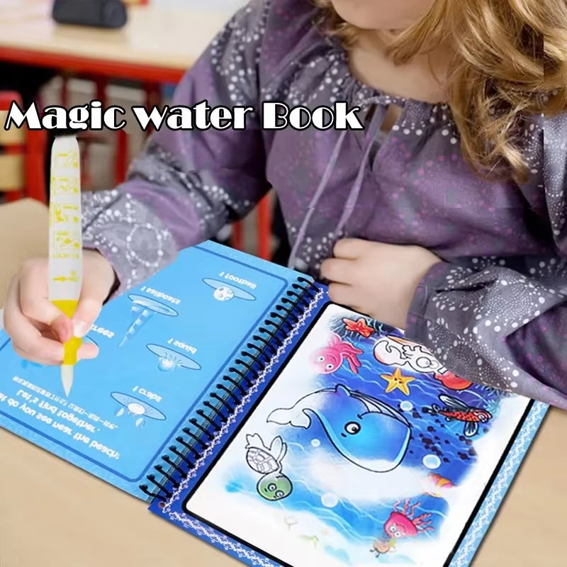 Libro de Colorear Reutilizable para Niños – Juguete Montessori de Dibujo con Agua Mágica Libro de Pintura Educativo Sensorial – Juguete de Aprendizaje Temprano para Niños y Niñas.