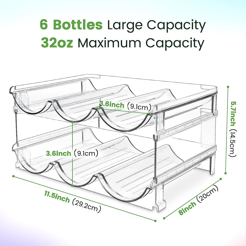 Organizador de Botellas de Agua para Gabinete – Estante de Almacenamiento para Botellas de Agua, Pack de 2 Unidades – Soporte Apilable para Botellas, Ideal para Gabinetes, Encimeras o Refrigeradores.