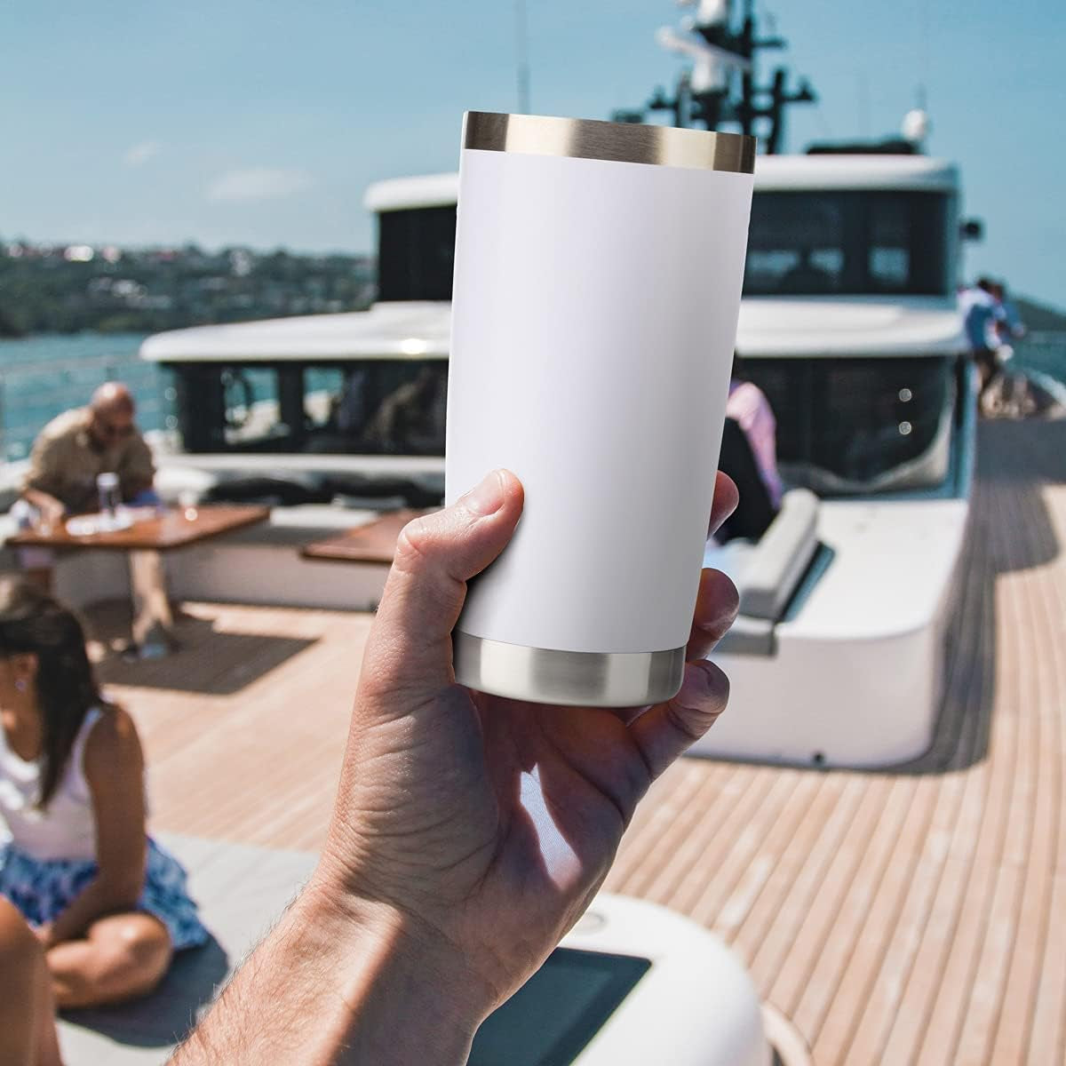 Vaso Térmico de 20 oz con Tapa y Sorbete, Taza de Café de Acero Inoxidable con Aislamiento al Vacío, Doble Pared y Recubrimiento en Polvo – Taza de Viaje (Blanco, 1 Unidad).