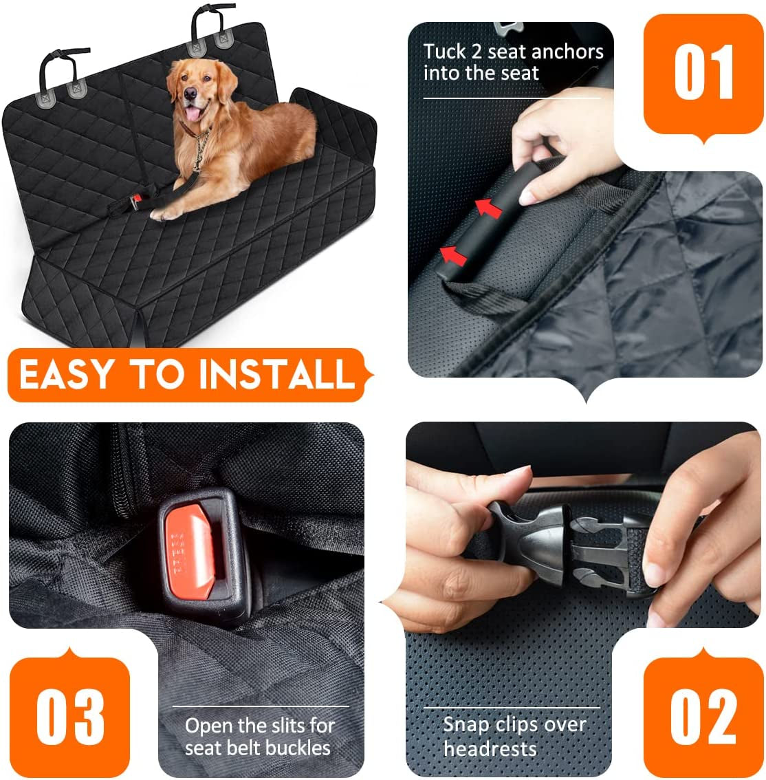 Funda de Asiento para Perro – Protector Impermeable para Asiento Trasero de Autos, Camionetas y SUV – Antideslizante, Compatible con Reposabrazos Central – Color Negro.