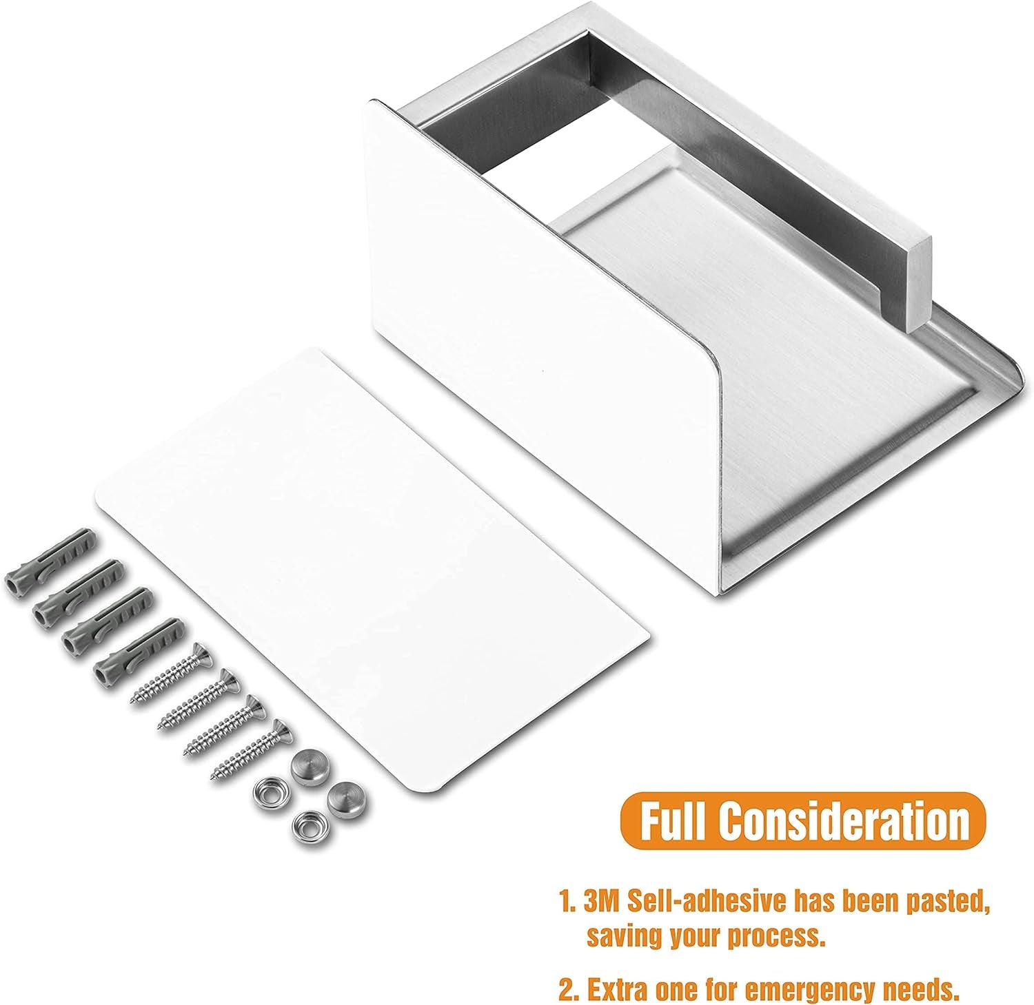 Porta Papel Higiénico en Níquel Cepillado, Soporte Plateado con Repisa, Autoadhesivo sin Taladro o Montaje en Pared con Tornillos para Baño.