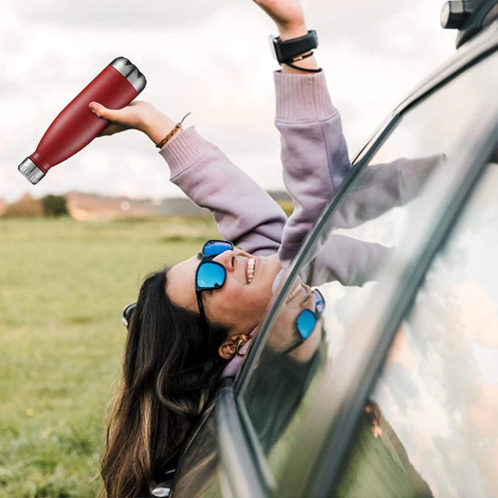 Botellas de agua de acero inoxidable de 17 oz al por mayor, con aislamiento al vacío de doble pared, recubrimiento en polvo, reutilizables, ideales para deportes. Mantienen las bebidas calientes o frías. Color rojo, paquete de 4 unidades.