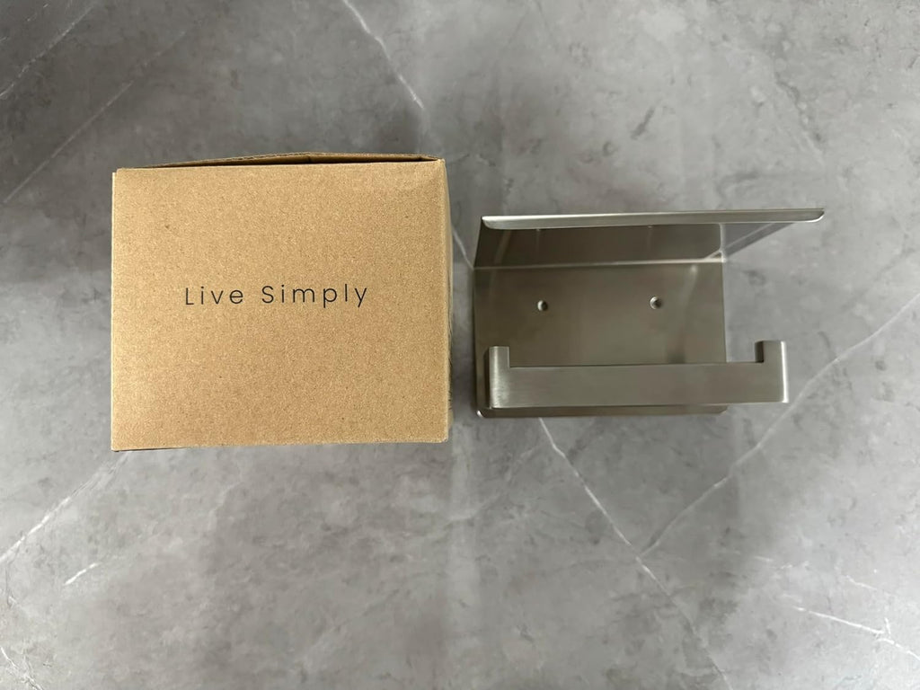 Porta Papel Higiénico en Níquel Cepillado, Soporte Plateado con Repisa, Autoadhesivo sin Taladro o Montaje en Pared con Tornillos para Baño.