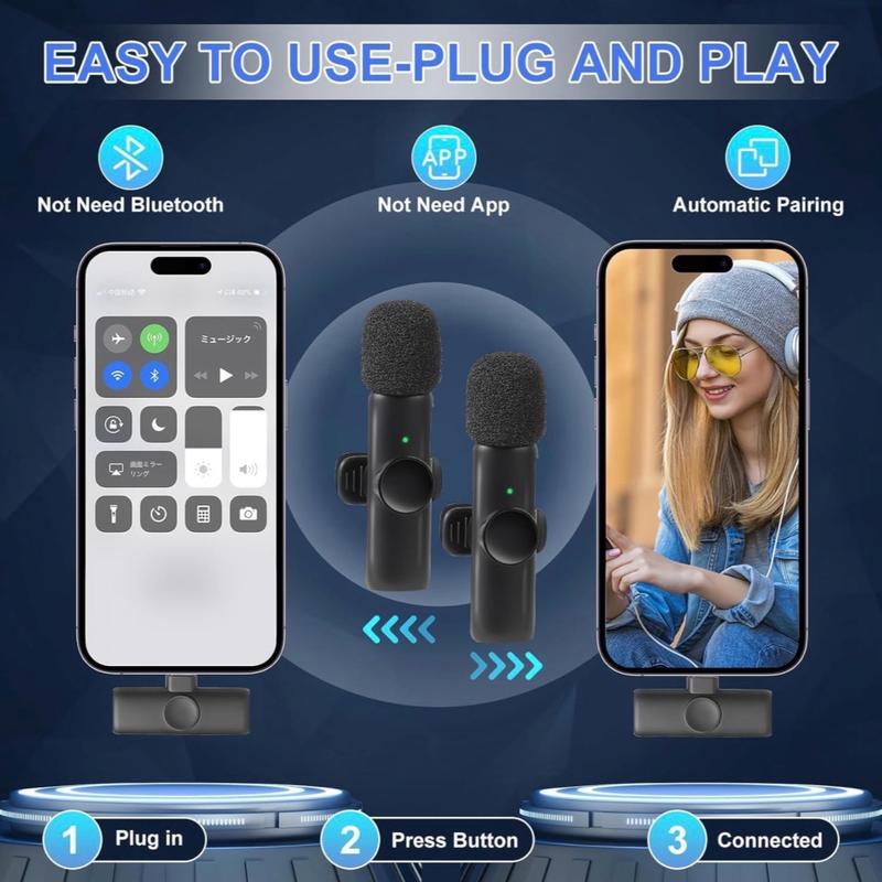 Micrófono de Solapa Profesional Inalámbrico para iPhone y iPad – Micrófono de Condensador Omnidireccional Sin Cables para Grabación de Entrevistas, Videos, Podcasts y Vlogs – Audio Portátil Plug and Play para Teléfonos Inteligentes.