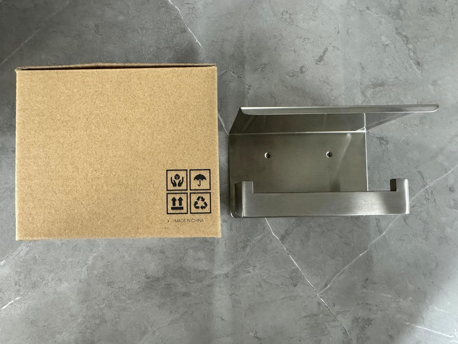 Porta Papel Higiénico en Níquel Cepillado, Soporte Plateado con Repisa, Autoadhesivo sin Taladro o Montaje en Pared con Tornillos para Baño.