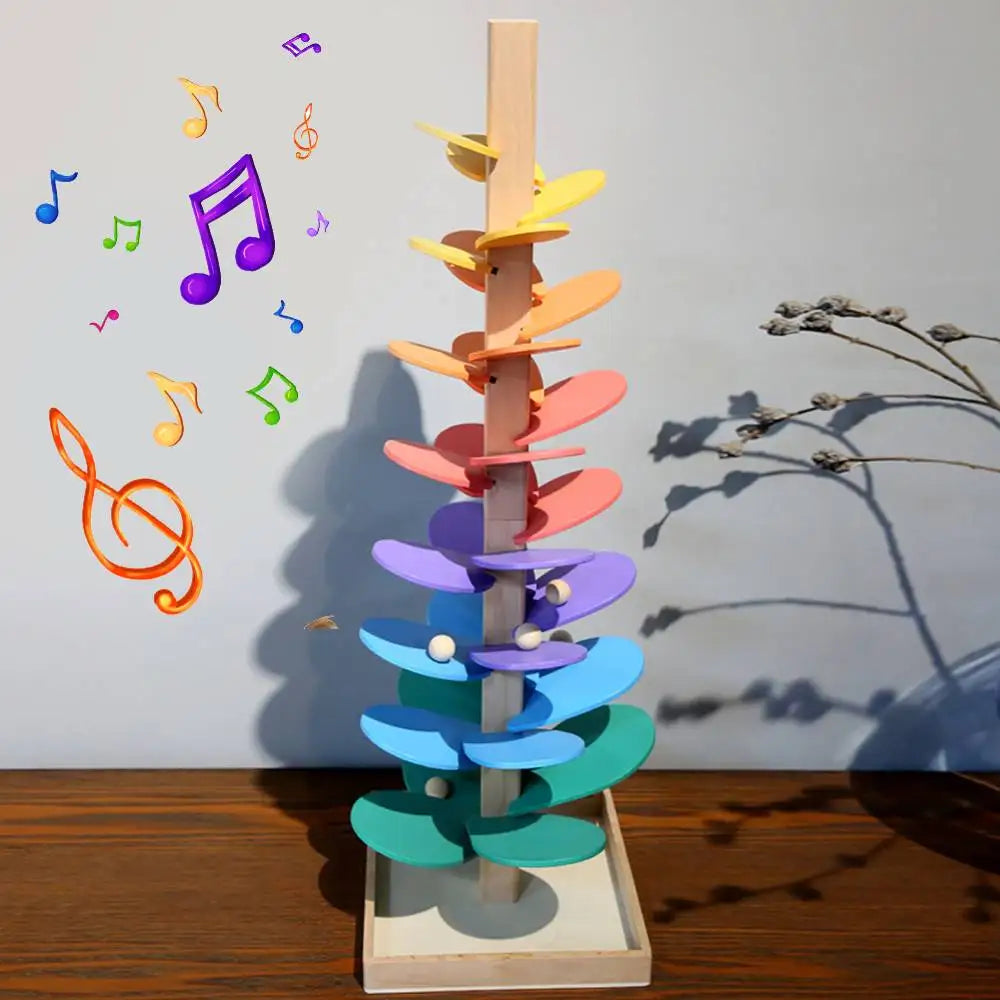 Árbol Musical de Canicas de Madera – Juguete Montessori para Niños Juego Educativo de Carrera de Bolas con Sonido y Clasificación por Colores – Juguete de Madera para Niños y Niñas de 4 a 8 Años.